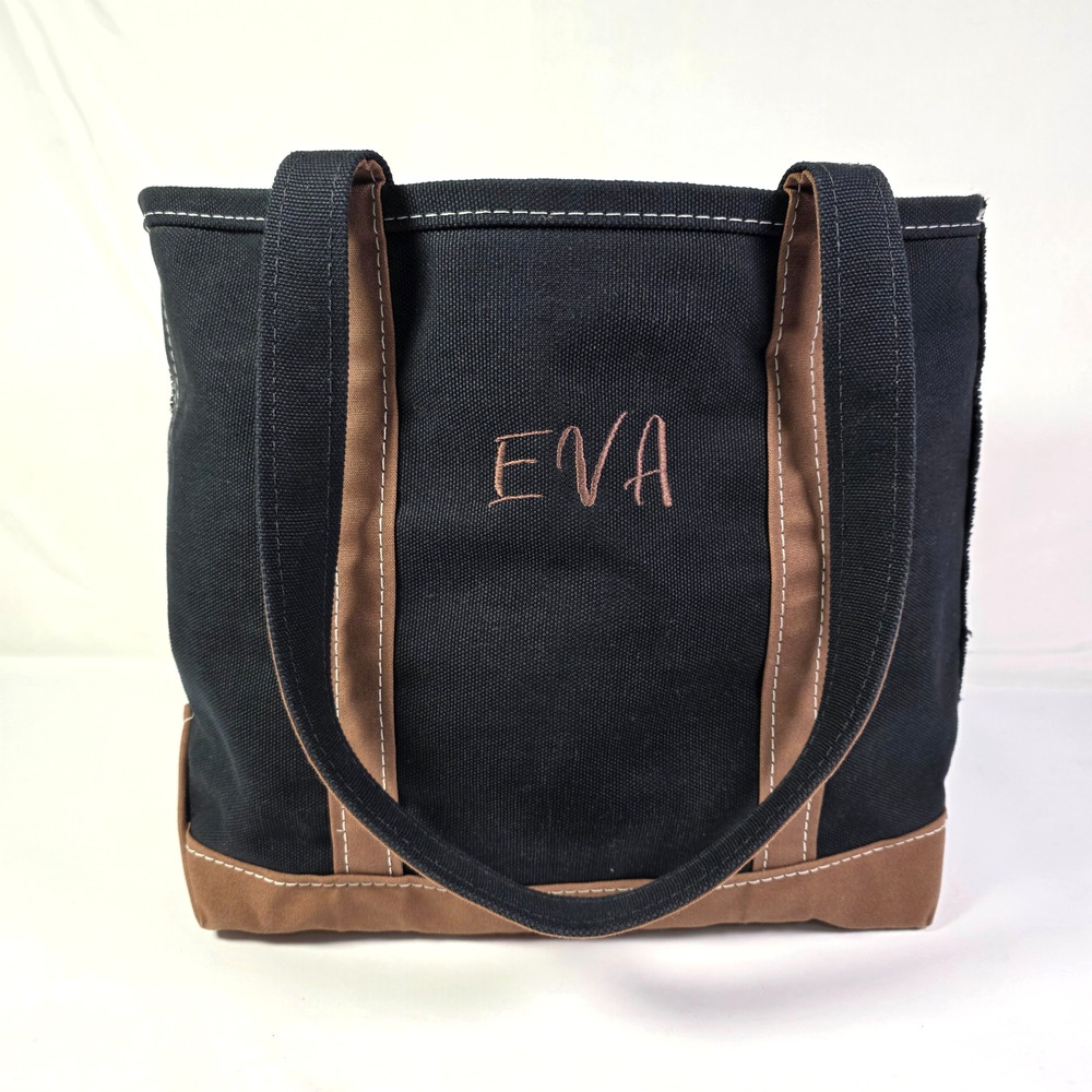 Vintage L.L.Bean Boat and Tote Black Brown Canvas Monogram EVA Made USA